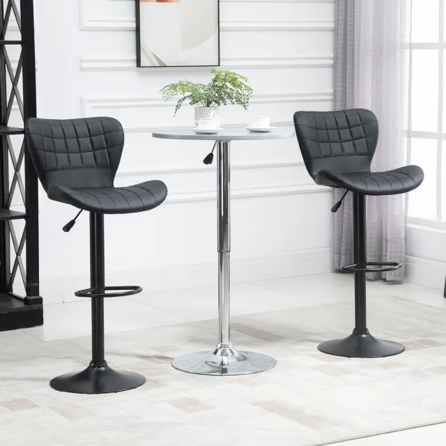 Welltin Barkrukken - Set van 2 - In Hoogte Verstelbare Barstoelen - Fluwelen Bekleding - Metalen Frame - Met Voetsteun - Met Rugleuning - Bistrokrukken - Keukenkrukken - Comfortabele Barkrukken - 46x48x83-104 cm - Donkerzwart