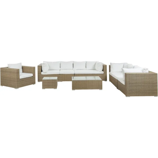 Beliani MAESTRO - Loungeset voor 8 - Lichtbruin - PE rotan