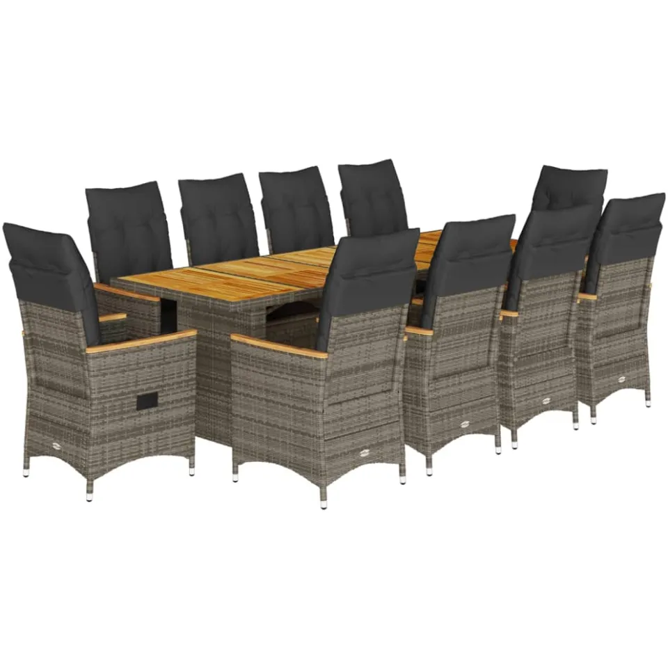 vidaXL 11-delige Bistroset met kussens poly rattan grijs, foto 3