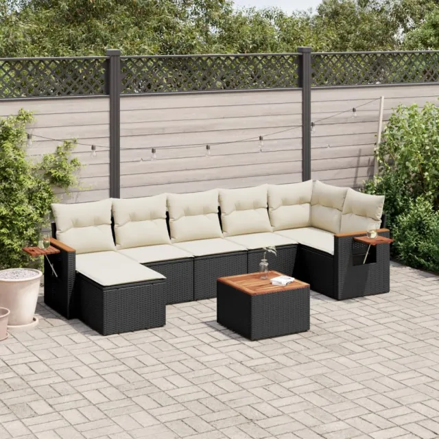 vidaXL 8-delige Loungeset met kussens poly rattan zwart, foto 2