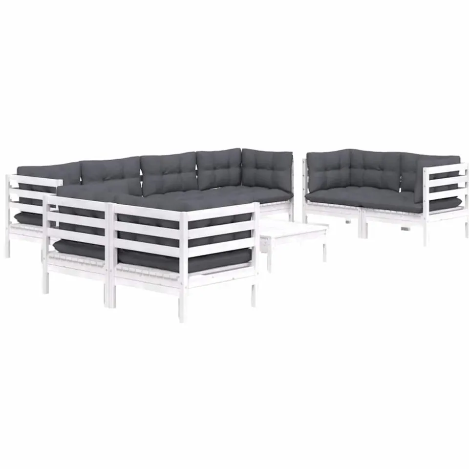 vidaXL 9-delige Loungeset met kussens massief grenenhout Wit