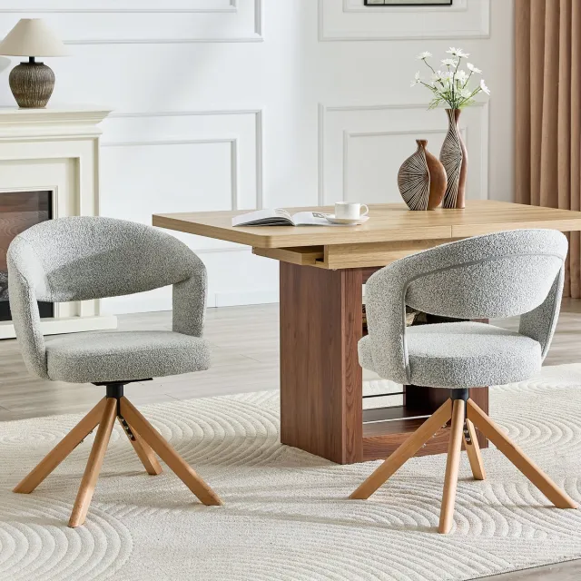 STILVORA Eetkamerstoel - Draaistoel Set Van 2 - 360 Graden Draaibaar - Voor Eetkamer En Woonkamer - Stof Houtkleur Lichtgrijs, Houtkleurig