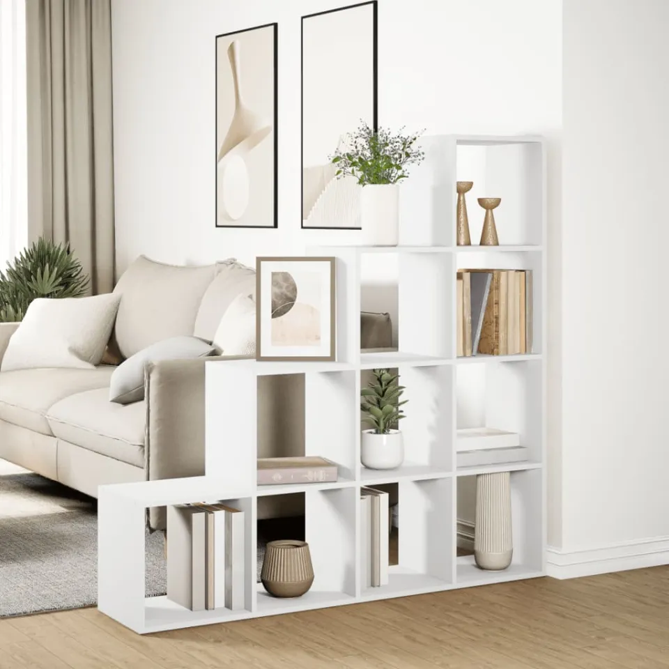 vidaXL Kamerscherm / boekenkast 4-laags 131,5x29x131,5 cm hout wit, foto 4
