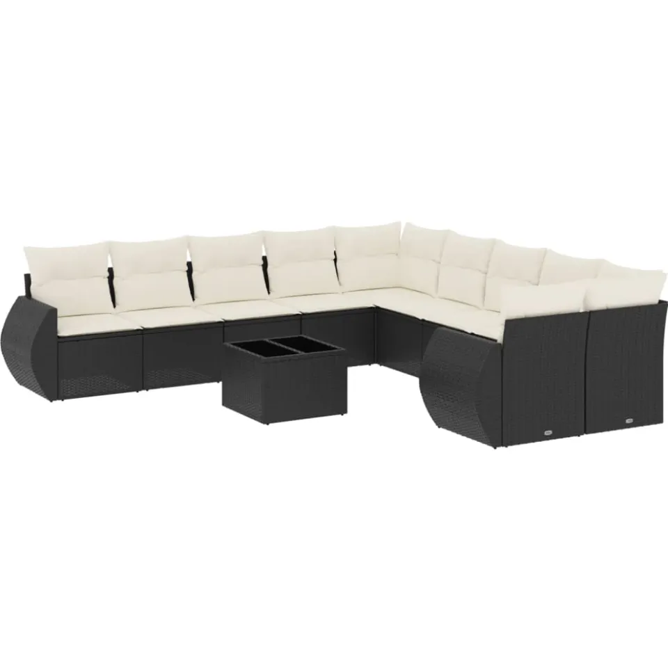 vidaXL 11-delige Loungeset met kussens poly rattan zwart