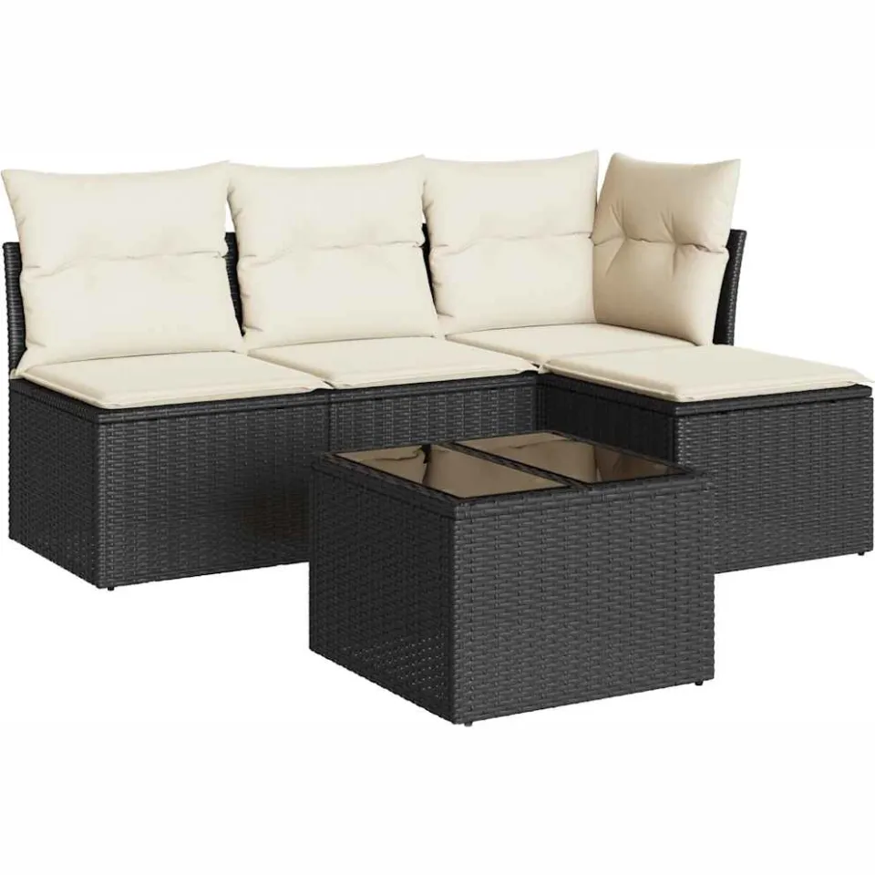 vidaXL 5-delige Loungeset met kussens poly rattan zwart