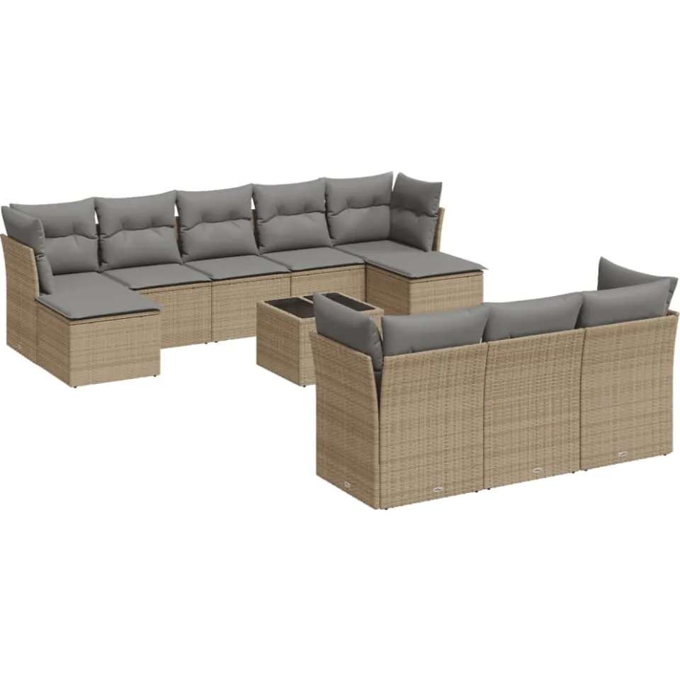 vidaXL 11-delige Tuinset met kussens poly rattan beige, foto 3