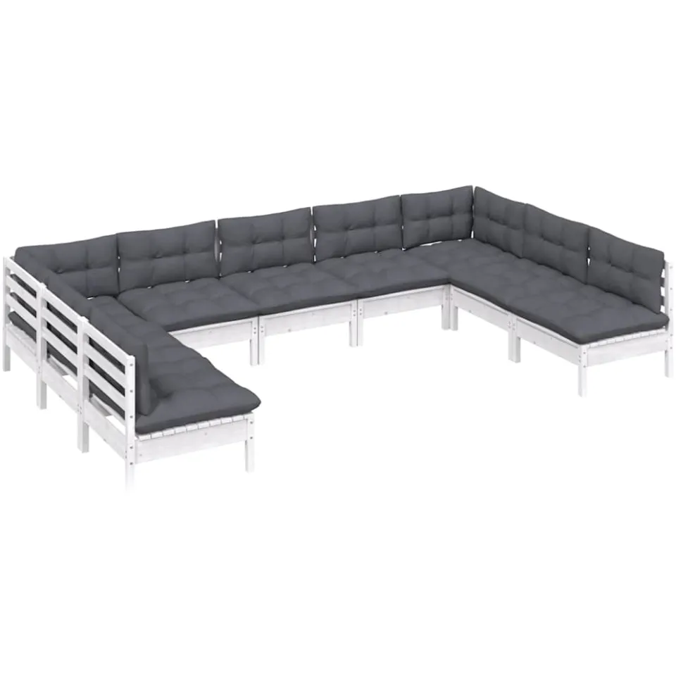 vidaXL 9-delige Loungeset met kussens massief grenenhout wit