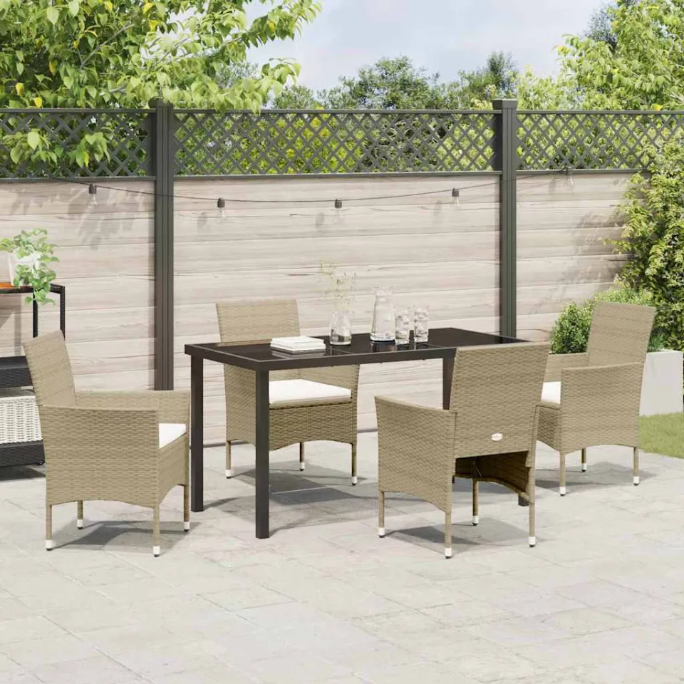 vidaXL Tuin eettafelset 5 st Beige poly rattan, foto 3