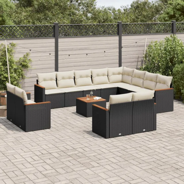 vidaXL 13-delige Loungeset met kussens poly rattan zwart, foto 2