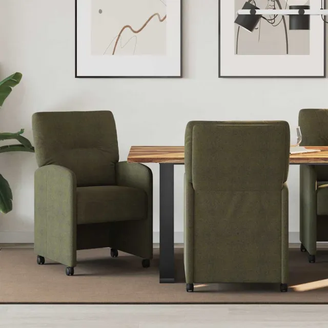 vidaXL Eetkamerstoelen met Wieltjes 2 st Faux suede leer Leger groen, foto 2