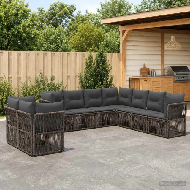 vidaXL Tuinbankenset 9 st 9-zits Grijs poly rattan, foto 2