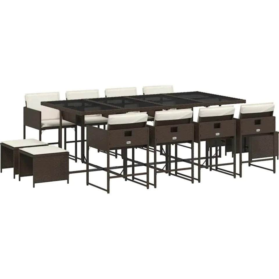 vidaXL 13-delige Tuinset met kussens poly rattan bruin