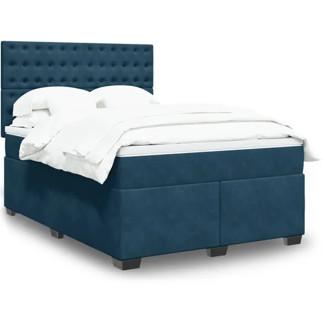 vidaXL Boxspring met matras fluweel blauw 140x200 cm