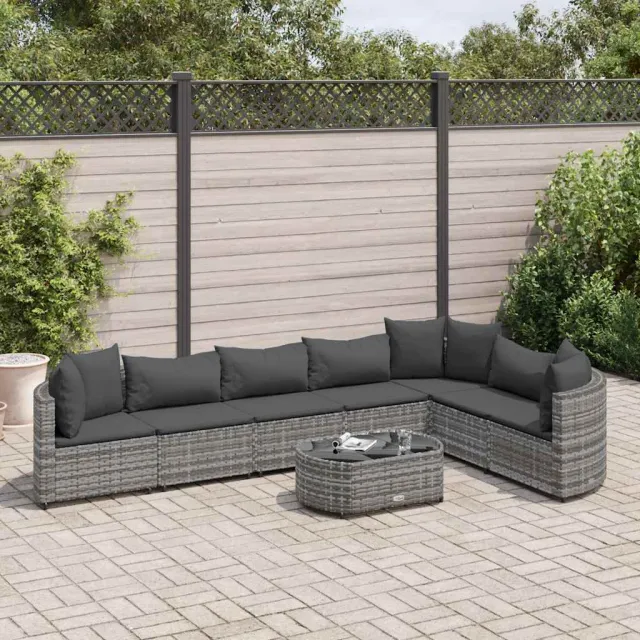 vidaXL 8-delige Loungeset met kussens poly rattan grijs, foto 2