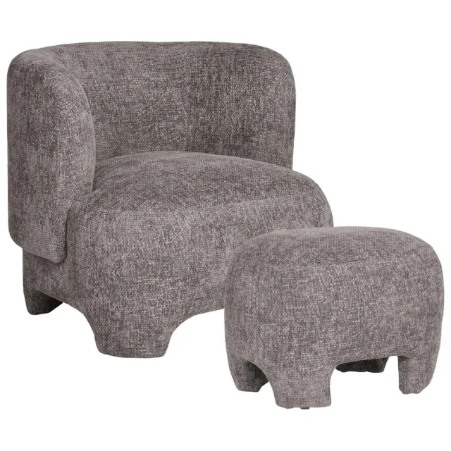 Nest of Nora Auri fauteuil loungestoel met hocker - Set met poef - Grijs