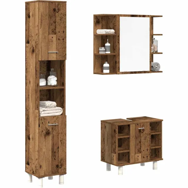 vidaXL 3-delige Badkamermeubelset bewerkt hout oud houtkleurig Bruin