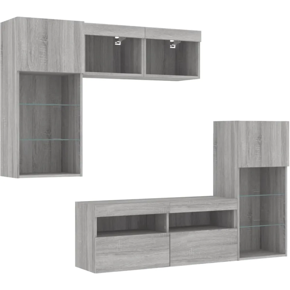 vidaXL 5-delige Tv-wandmeubelset met LED grijs sonoma eikenkleurig