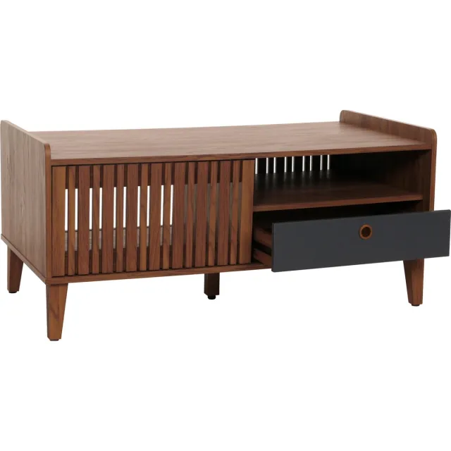 MCW Salontafel MCW-M48, salontafel sofatafel, mango massief hout 52x114x59cm ~ walnoot look, donkergrijze lade