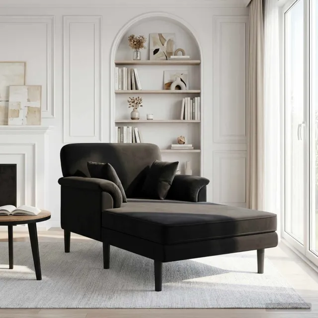 vidaXL Chaise longue Zwart fluweel, foto 2