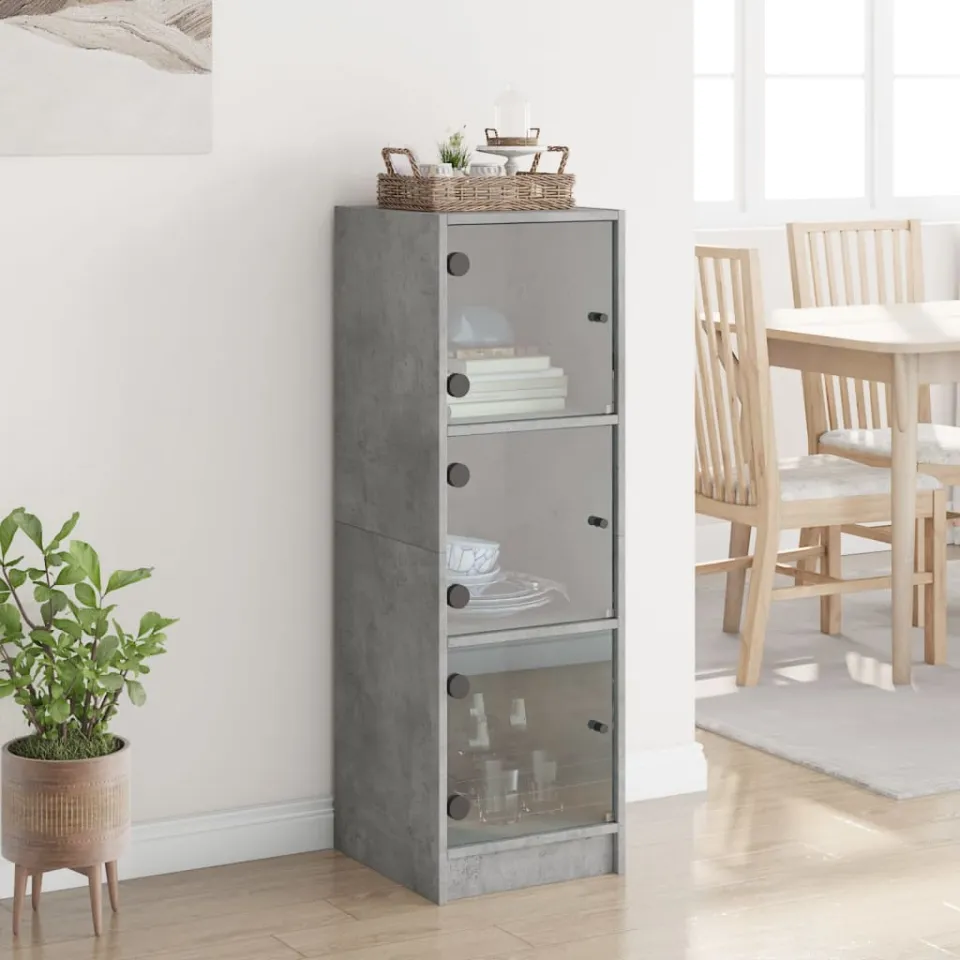 vidaXL Hoge kast met glazen deuren 35x37x109 cm betongrijs grijs, foto 2