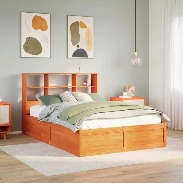 vidaXL Bedframe zonder matras massief grenenhout wasbruin 135x190 cm bruin