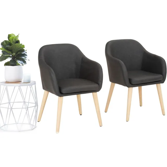 Notio Living Palma-Eetkamerstoel - Set van 2 - Grijs PU