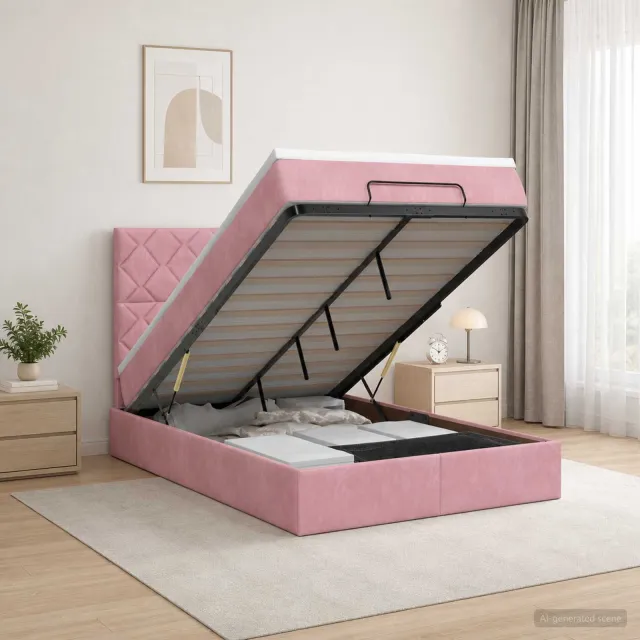 vidaXL Ottoman bed met matras met hoofdeinde Roze 120 x 190 cm Fluweel
