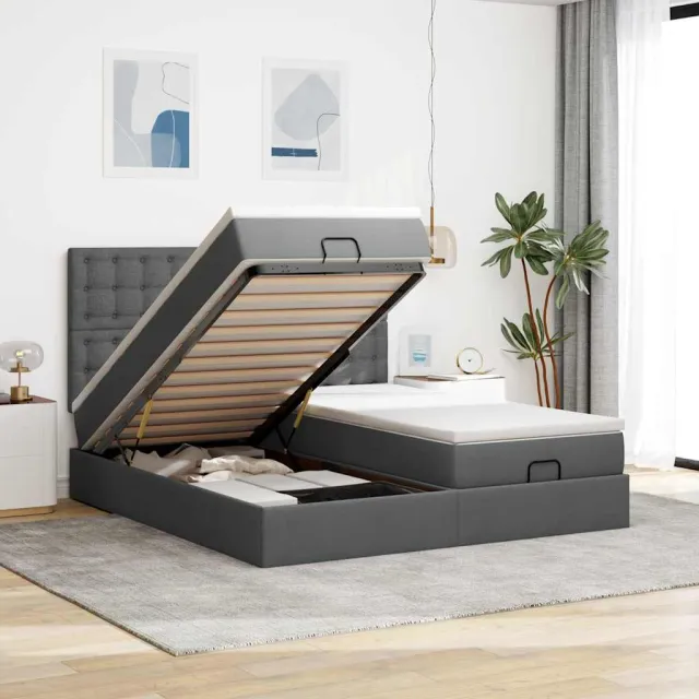vidaXL Ottoman bed met matrassen 160x200cm stof donkergrijs grijs