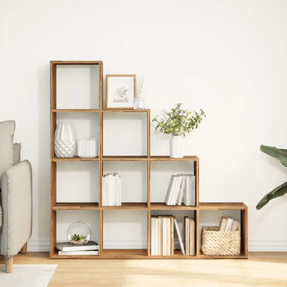 vidaXL Kamerscherm / boekenkast 131,5x29x131,5 cm hout oud hout bruin, foto 2