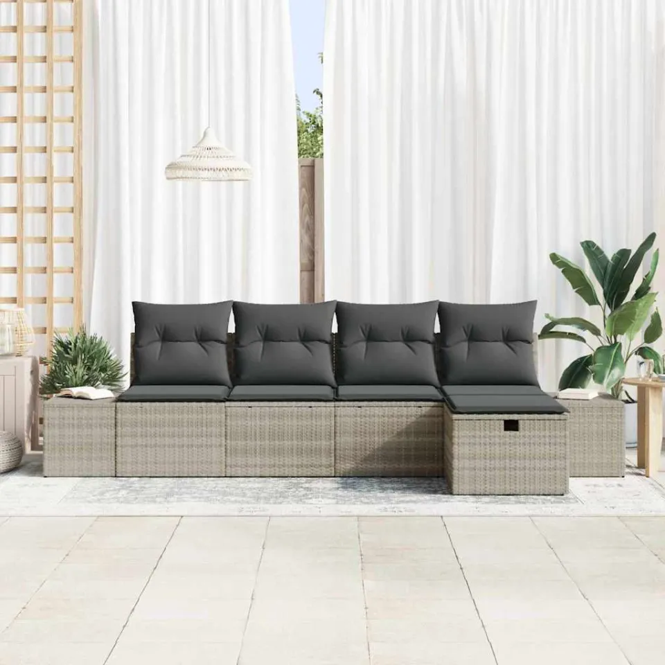 vidaXL Bankstel 6 st poly rattan lichtgrijs, foto 3