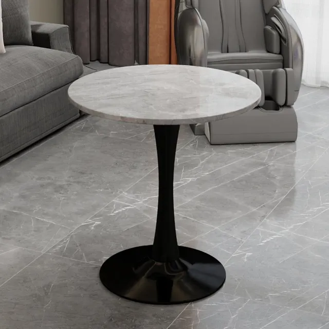 Wishdor Salontafel - Rond Blad En Hoge Poten - Modern Minimalistisch Ontwerp - Voor Woonkamer Of Eethoek - Kunstmarmer Met Lichtgrijze Adertekening - Zwart En Grijs - Geschikt Voor Diverse Interieurs Zwart + grijs