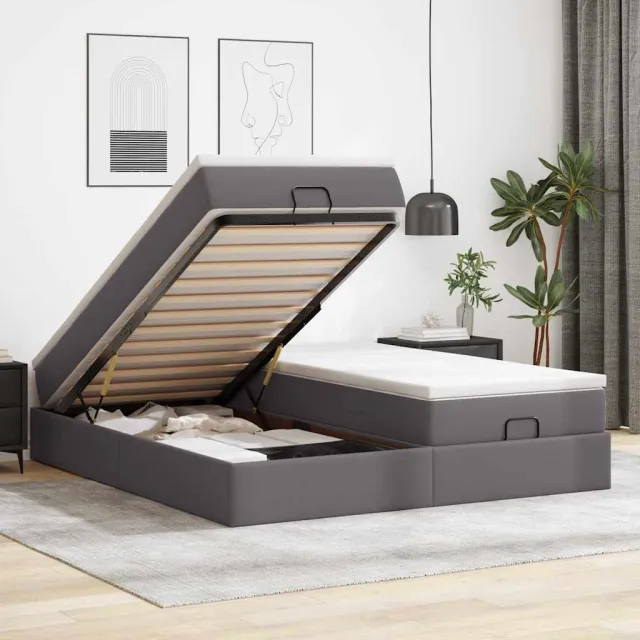 vidaXL Ottoman bed met matrassen 200x200cm kunstleer grijs