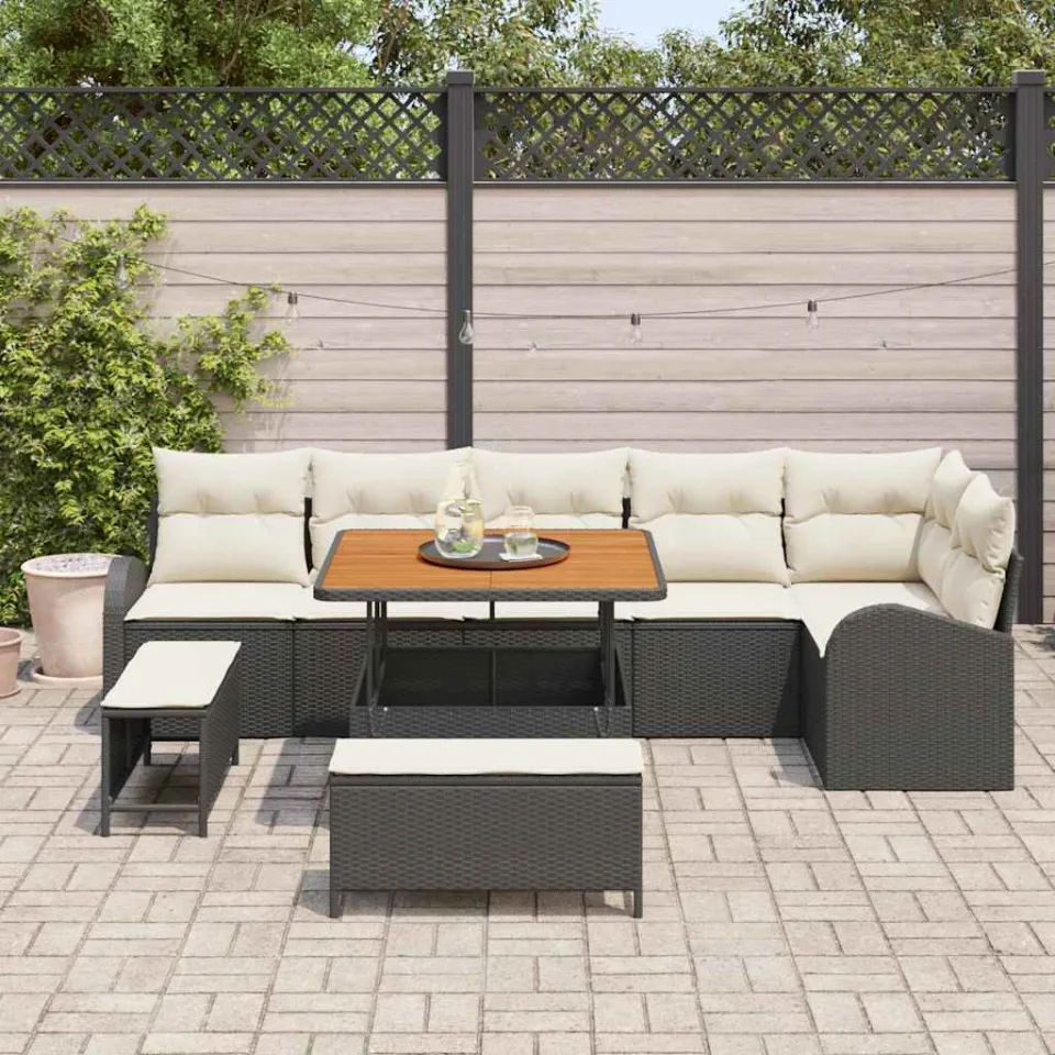 vidaXL Tuinbankenset 9 st Zwart poly rattan, foto 3