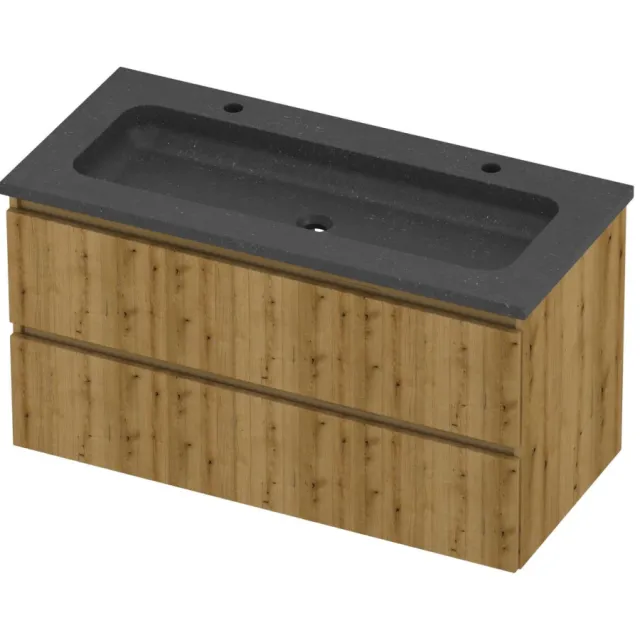 Proline Rollo Badmeubelset Hardsteen Elegant 2 Kraangaten 100x46x54 cm Blue Stone Urban Oak Eiken