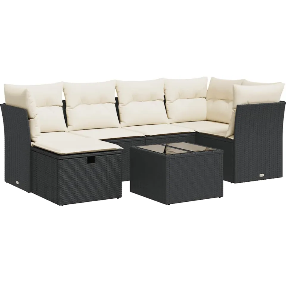 vidaXL 7-delige Loungeset met kussens poly rattan zwart, foto 3