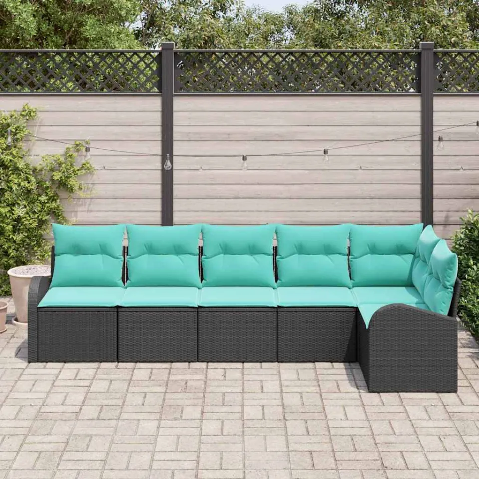 vidaXL Tuinbankenset 6 st Zwart en Turquoise poly rattan, foto 2