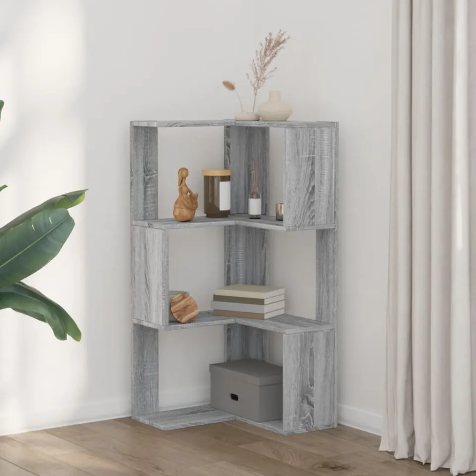 vidaXL Boekenkast 3-laags hoek 50x50x102 cm bewerkt hout sonoma eiken, foto 2