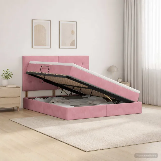 vidaXL LED Opslagbed met Matras Roze 160 x 200 cm Fluweel