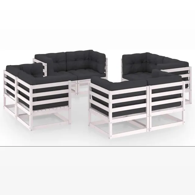 vidaXL 8-delige Loungeset met kussens massief grenenhout wit, foto 2
