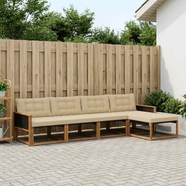 vidaXL Buiten bankenset 5 st 5-zits Natuurlijk en Beige Bruin