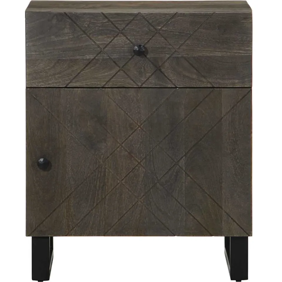 vidaXL Nachtkastje 50x33x60 cm massief mangohout zwart, foto 3