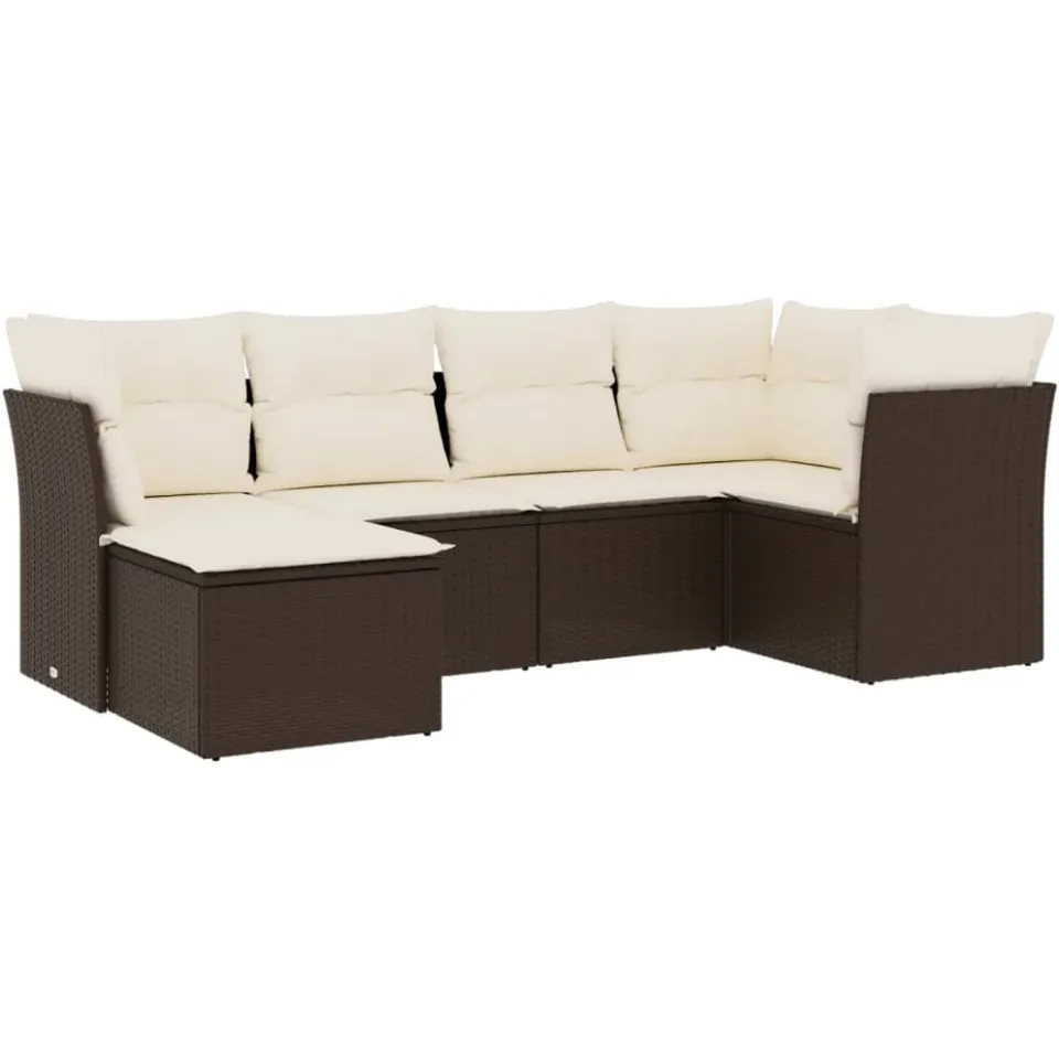 vidaXL 6-delige Loungeset met kussens poly rattan bruin, foto 3
