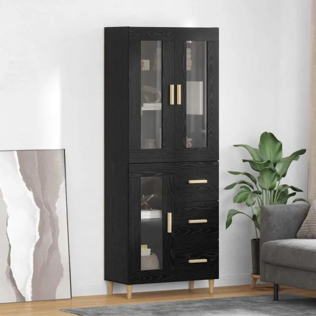 vidaXL Hoge kast Zwart Eiken 69,5 x 34 x 180 cm Bewerkt hout