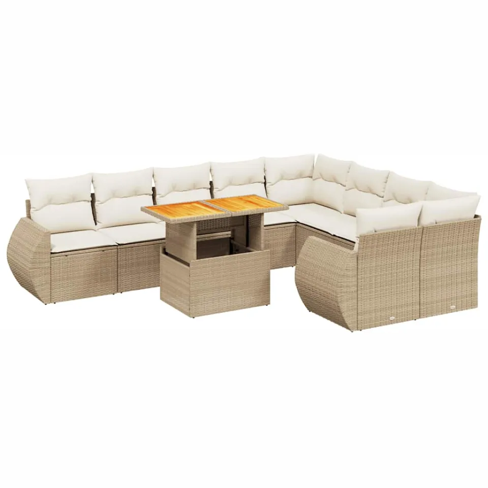 vidaXL 10-delige Loungeset met kussens poly rattan beige, foto 3