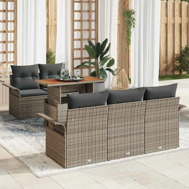 vidaXL Tuin Sofa Set 6 st Grijs Poly riet, foto 2