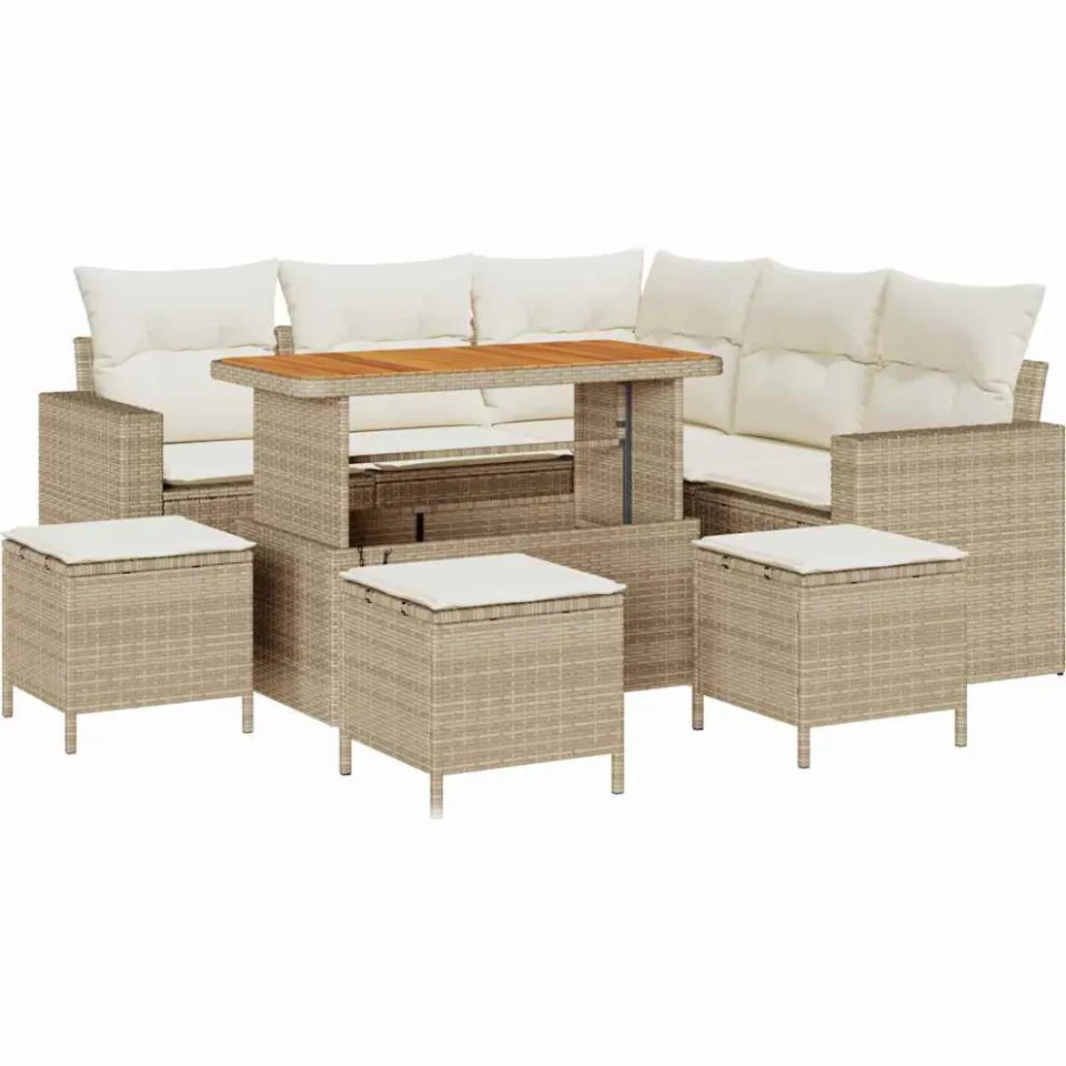 vidaXL Tuinbankenset 9 st Beige poly rattan
