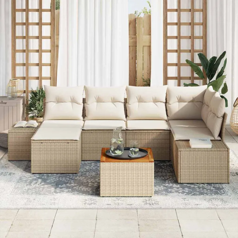 vidaXL Tuin Sofa Set 7 st Beige en wit, foto 3