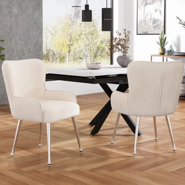 COVREO Eetkamerstoel 4-delige set 83x57 cm beige velvet met armleuningen