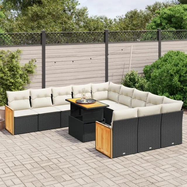 vidaXL 11-delige Loungeset met kussens poly rattan zwart, foto 2
