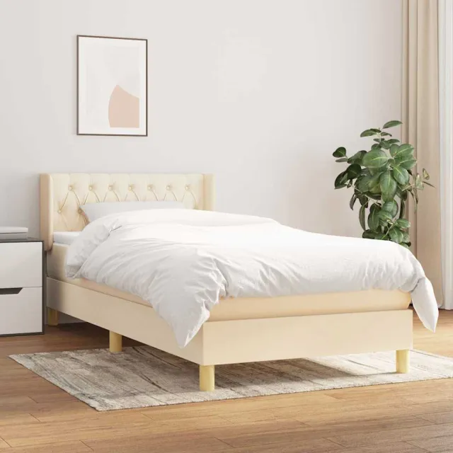 vidaXL Boxspring met matras stof crèmekleurig 100x200 cm